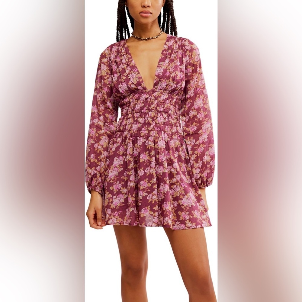 Free People Keep You Mini Dress in Berry Combo NWT